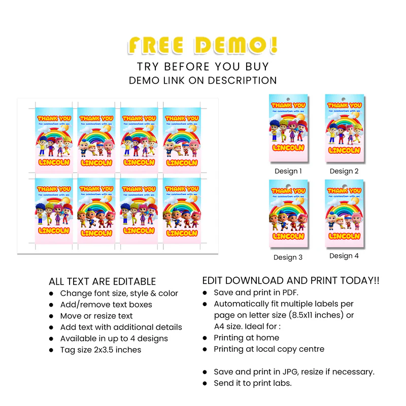 D Billions Favor Tags Kids Party Thank You Tags
