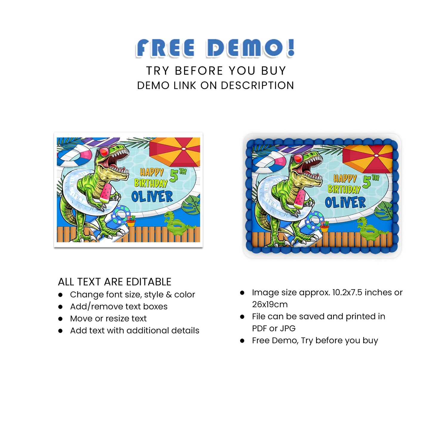 Rectangle Dinosaur Cake Image - Perfect for Themed Birthday Cakes