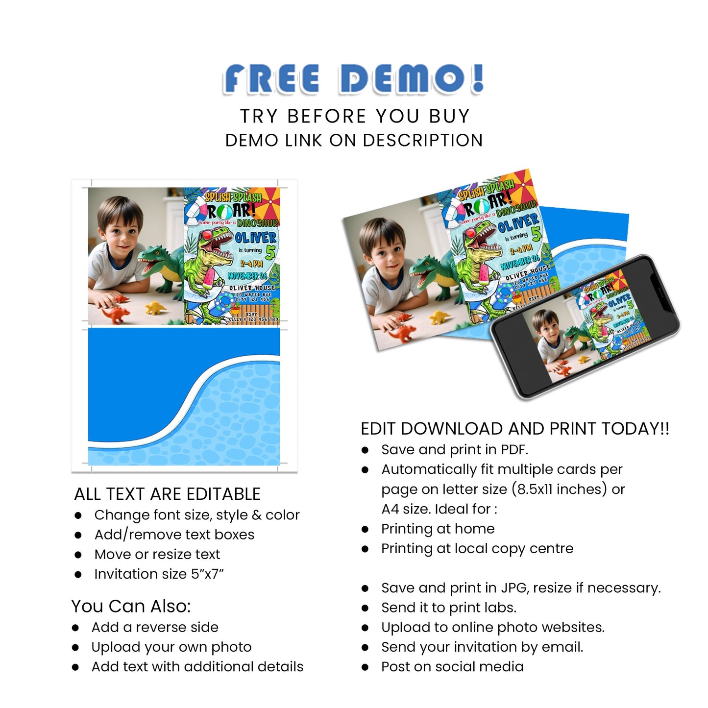 Personalized Dinosaur Photo Invitations - Make Your Birthday Memorable