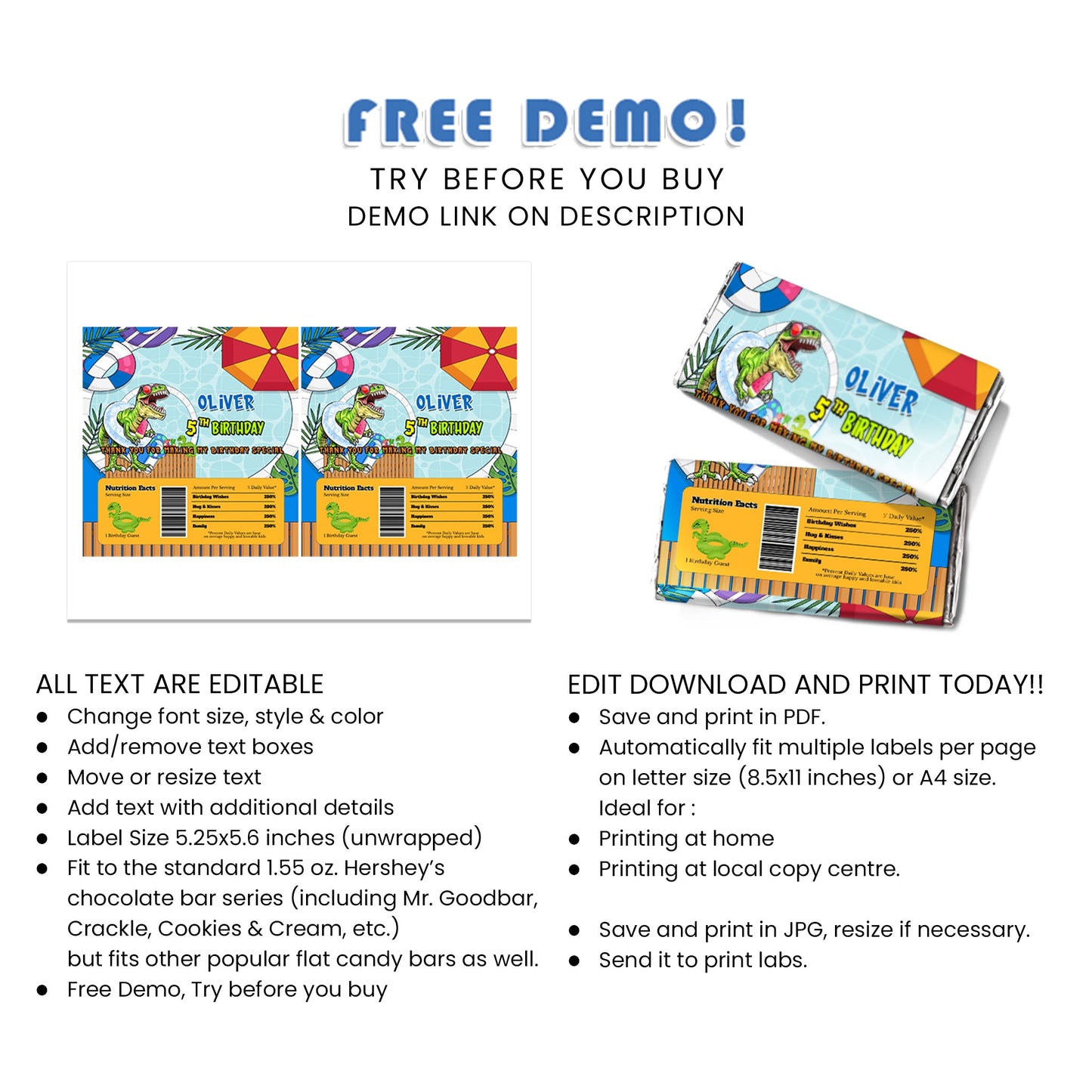 Personalized Dinosaur Chocolate Labels - Sweeten Your Event