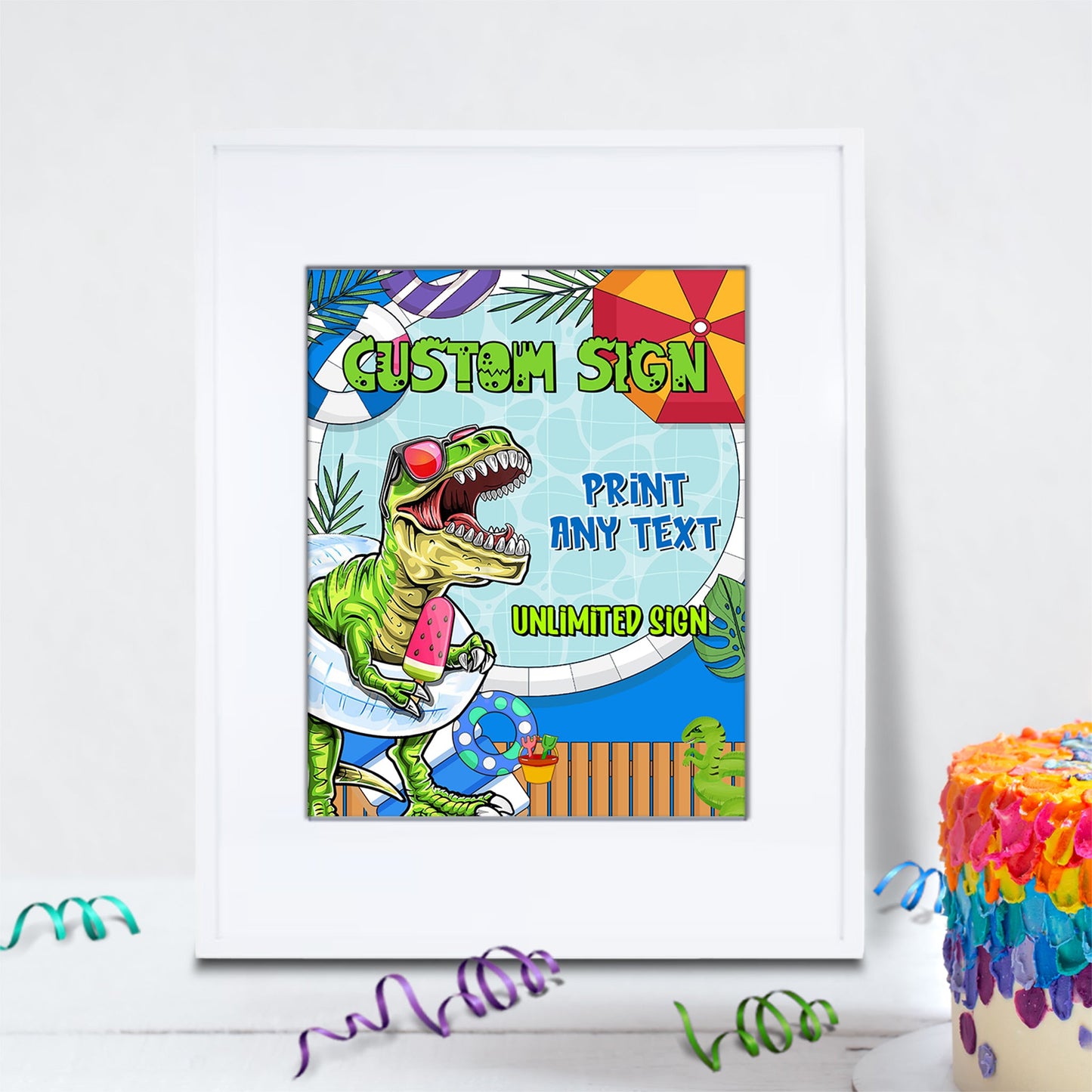 Dinosaur Birthday Decorations, Trex Party Supplies, Jurassic Park Themed, Dino Pool Party Digital Template, Editable Dinosaur Image SVG PNG