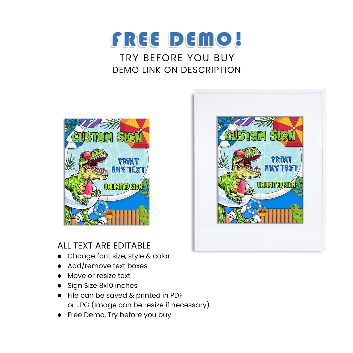 Dinosaur Custom Signs - Personalize Your Party Direction