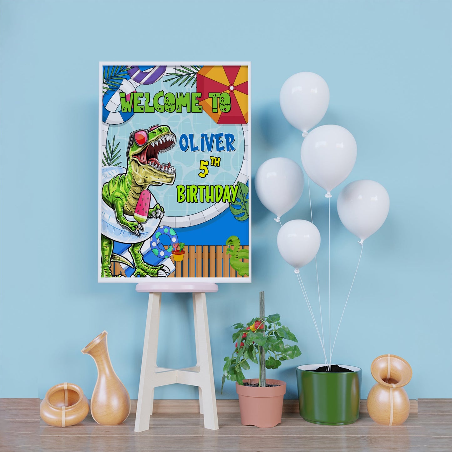 Dinosaur Birthday Decorations, Trex Party Supplies, Jurassic Park Themed, Dino Pool Party Digital Template, Editable Dinosaur Image SVG PNG