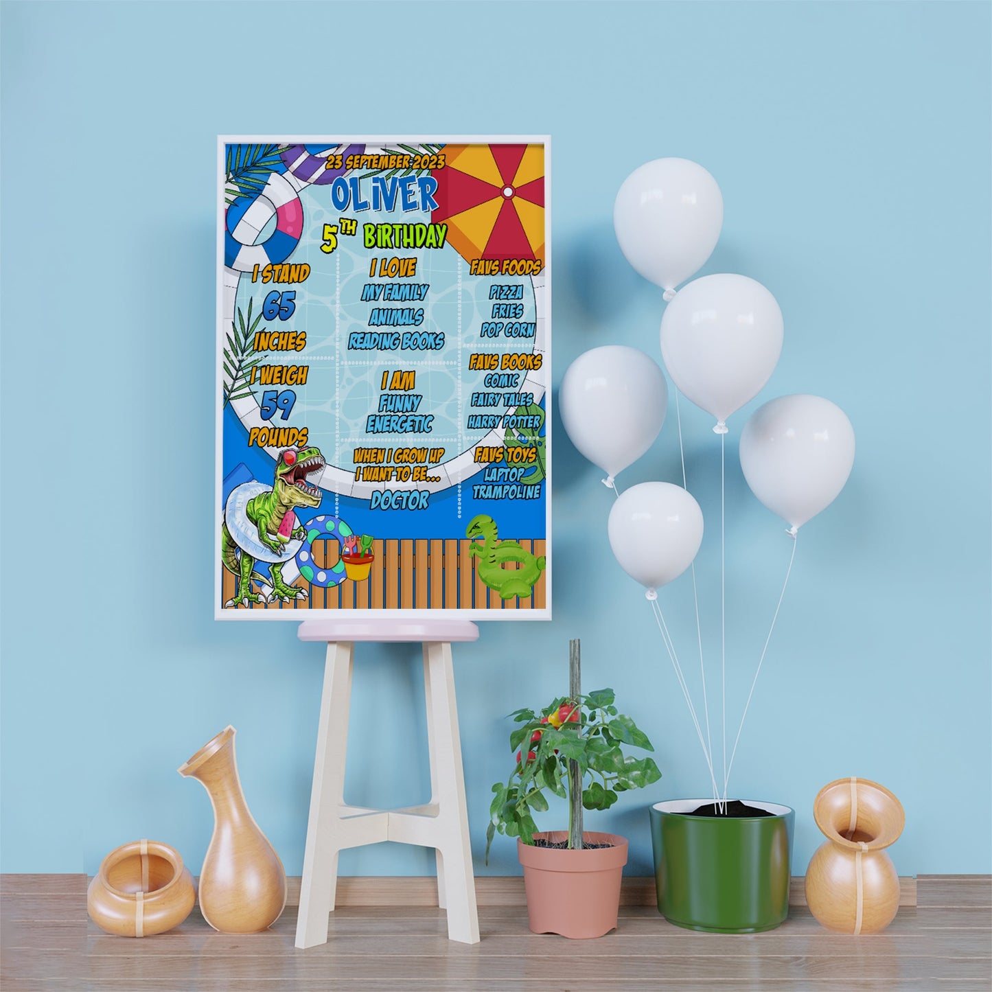 Dinosaur Birthday Decorations, Trex Party Supplies, Jurassic Park Themed, Dino Pool Party Digital Template, Editable Dinosaur Image SVG PNG