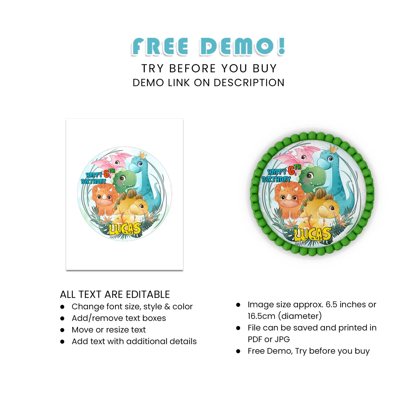 Dinosaurs for Kids Image Cake Topper