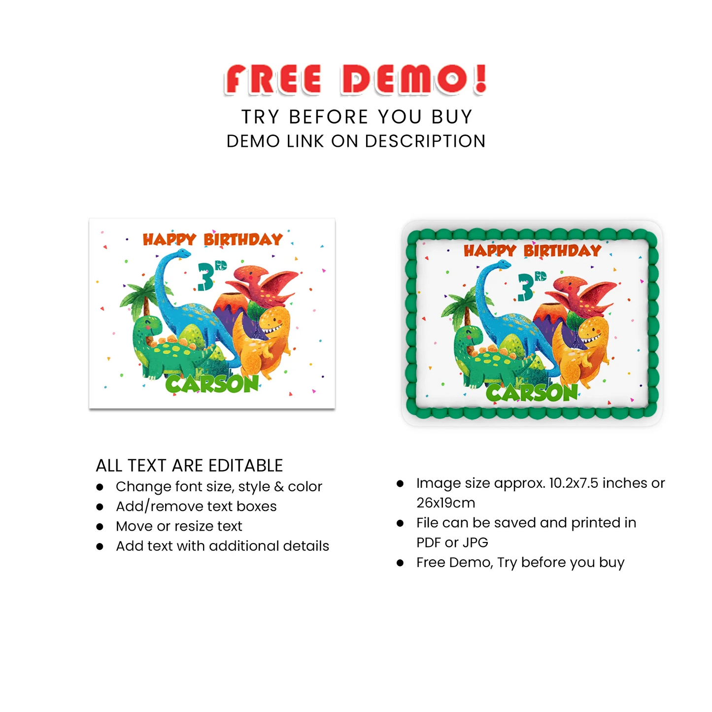 Dinosaur Sheet Cake Topper