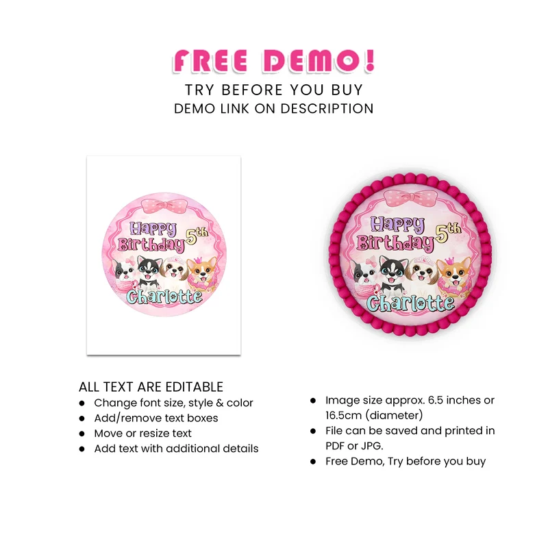 Puppy & Dog Personalized Icing Sheet Cake Images Digital Download
