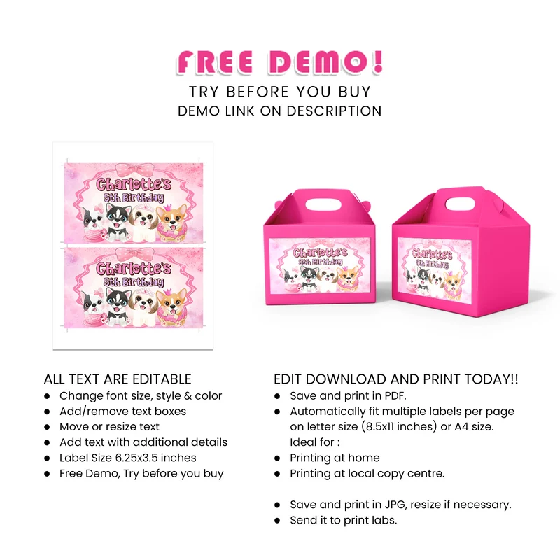Puppy & Dog Treat Box Label Printable Digital Download