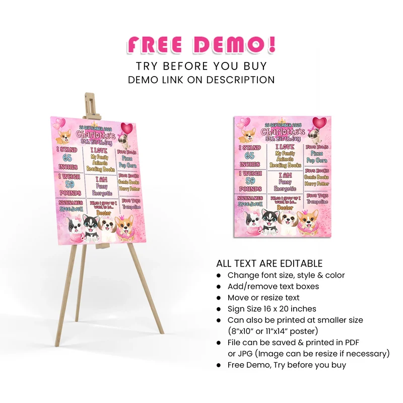 Puppy & Dog Milestone Poster Printable Digital Download