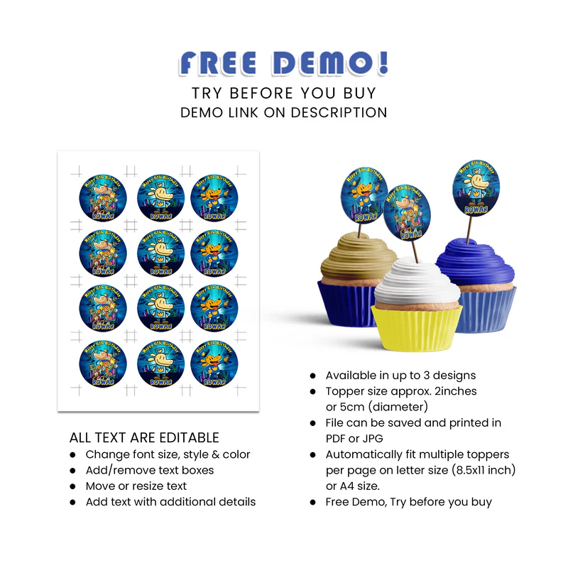 Dog Man Personalized Cupcakes Toppers Digital Download