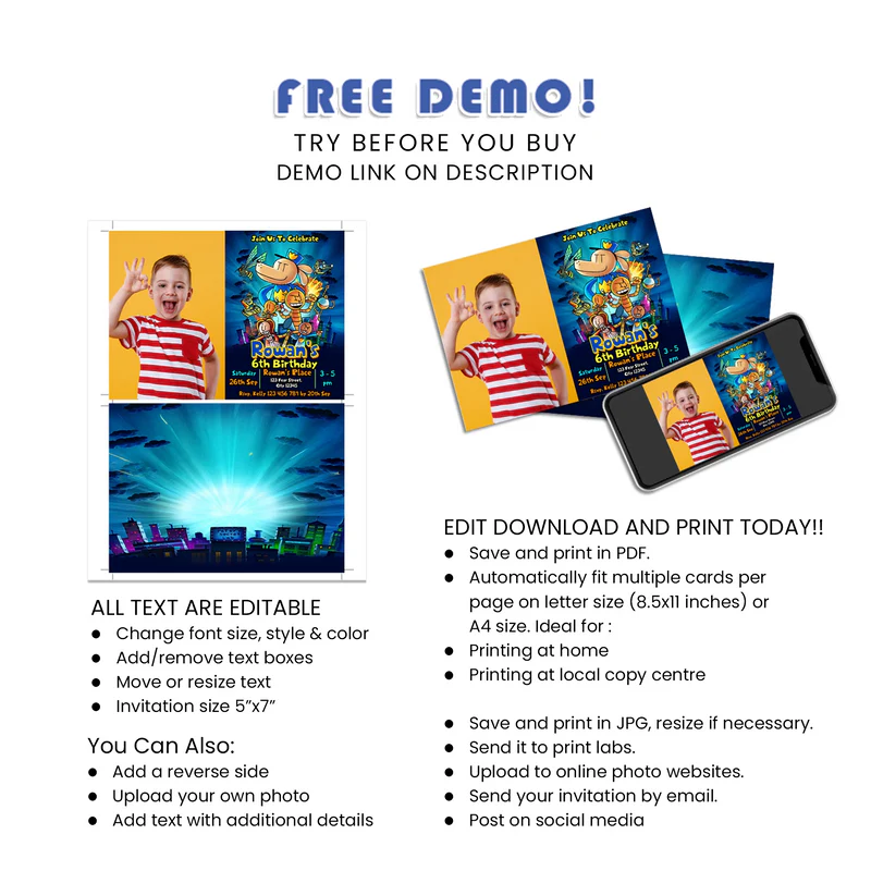 Dog Man Personalized Photo Card Invitations Printable Digital Download