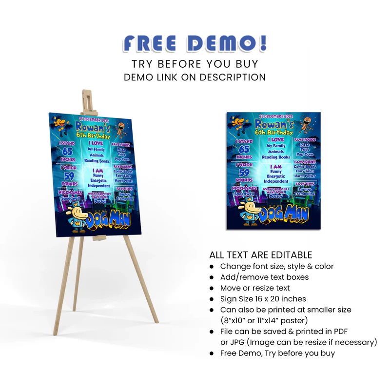 Dog Man Milestone Poster Printable Digital Download