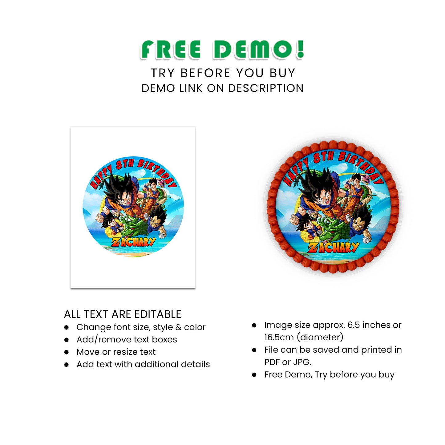 Round Sheet Cake Images with Dragon Ball Personalization - Ideal for Celebrations