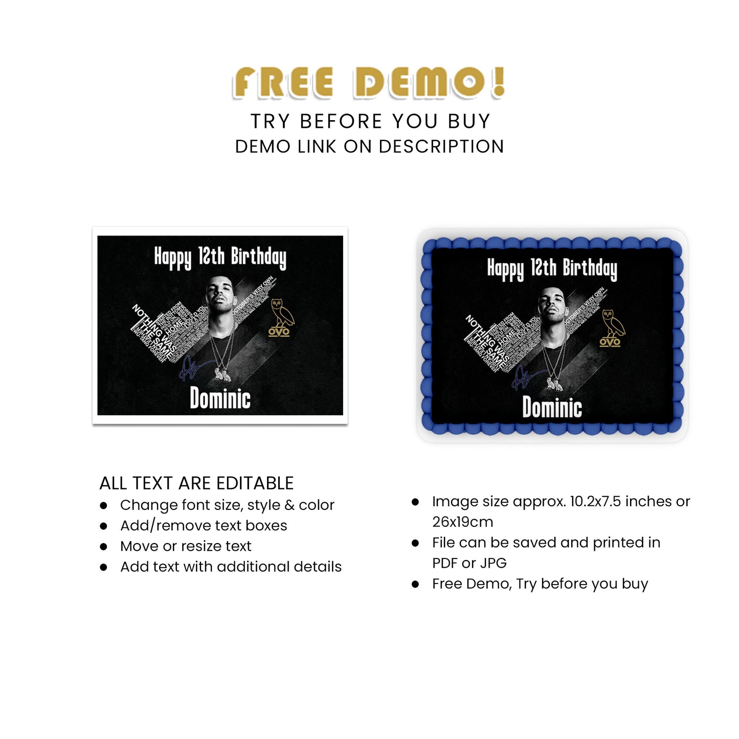 Drake Personalized Sheet Cake Topper - - Custom Cake Toppers with Drake’s Image, Perfect for Celebrations