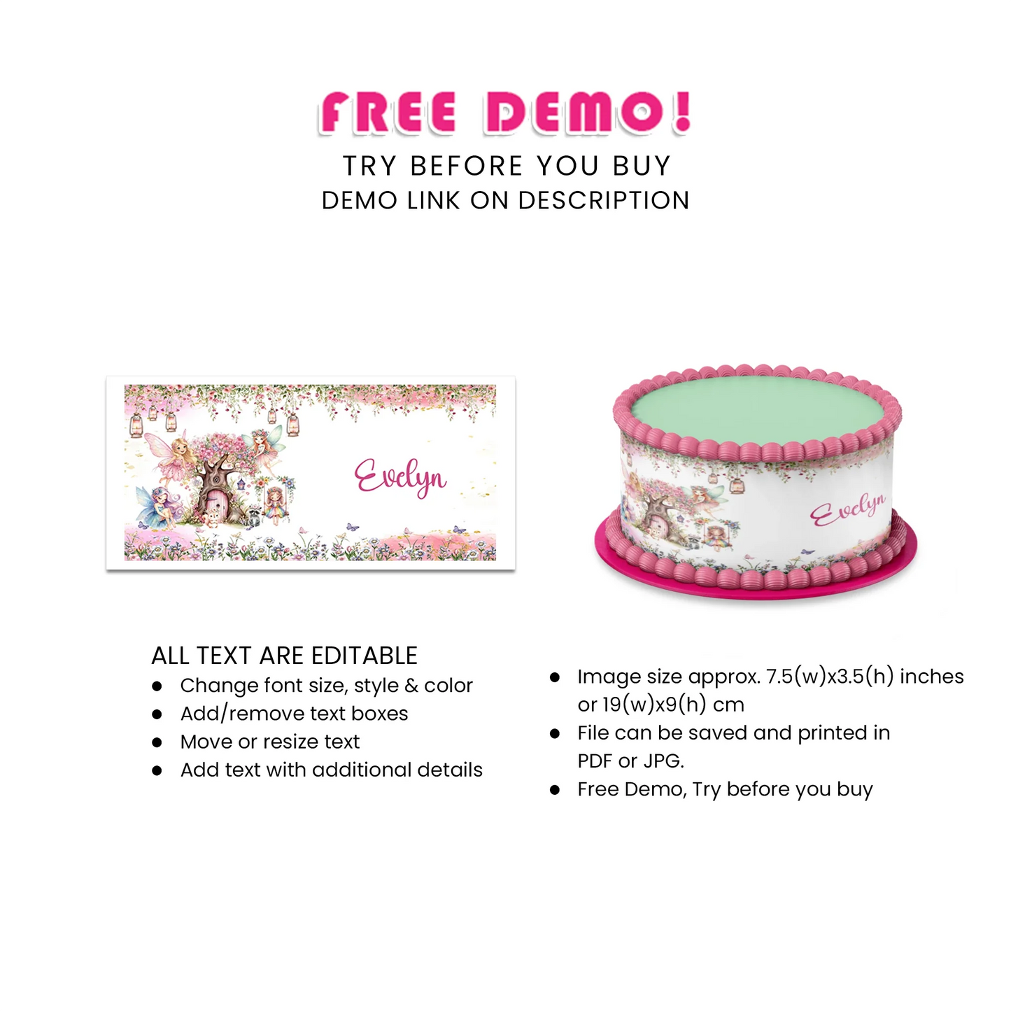 Magical Fairy Personalized Cake Strips