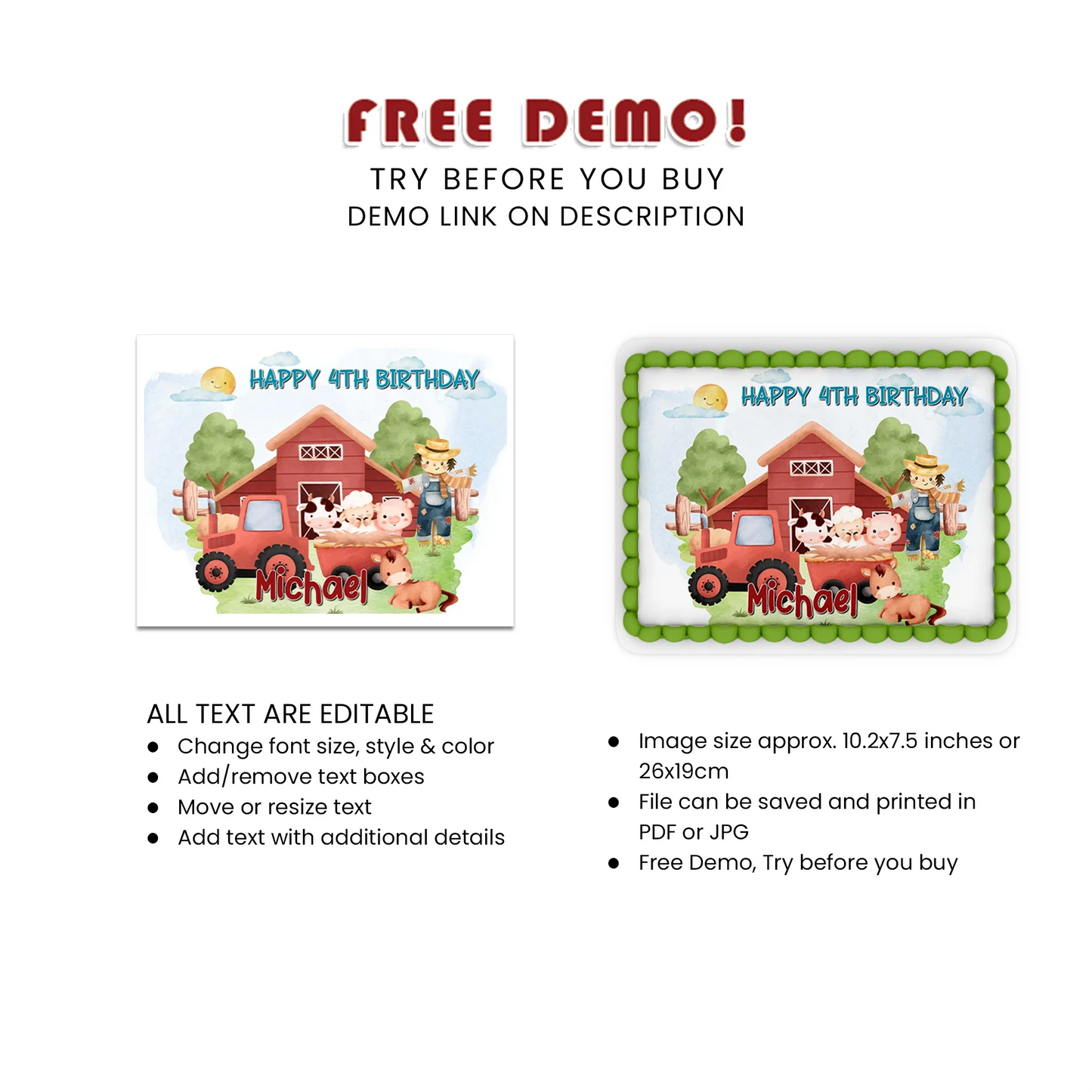 Best Farm Animals Theme Personalized Icing Sheet Cake Topper Images