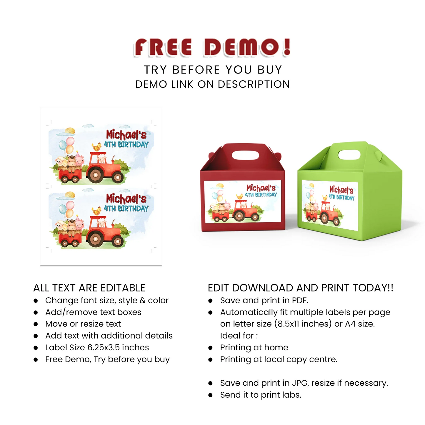 Farm Animals Theme Treat Box Label Printable