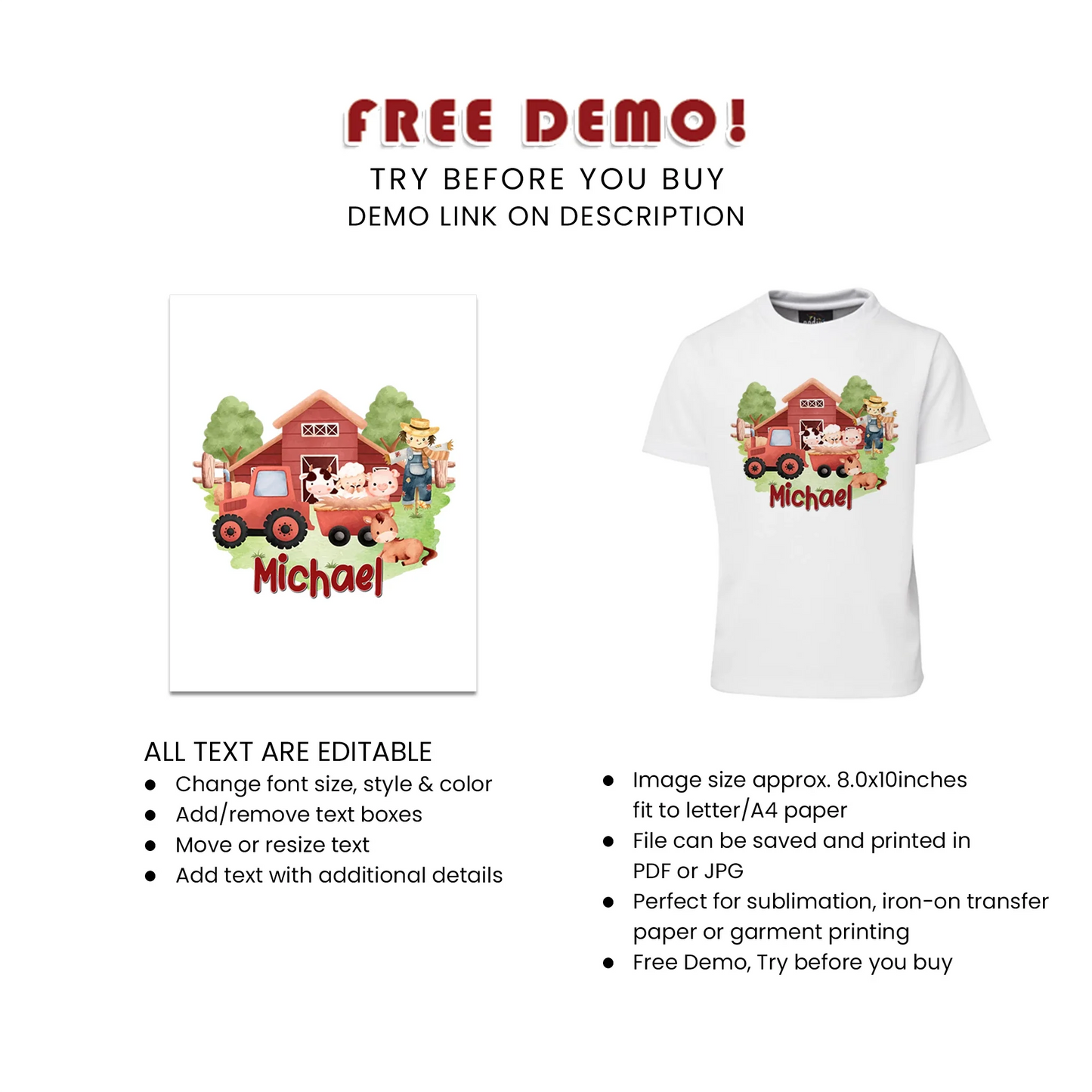 Farm Animals Theme Sublimation T-Shirt Printable