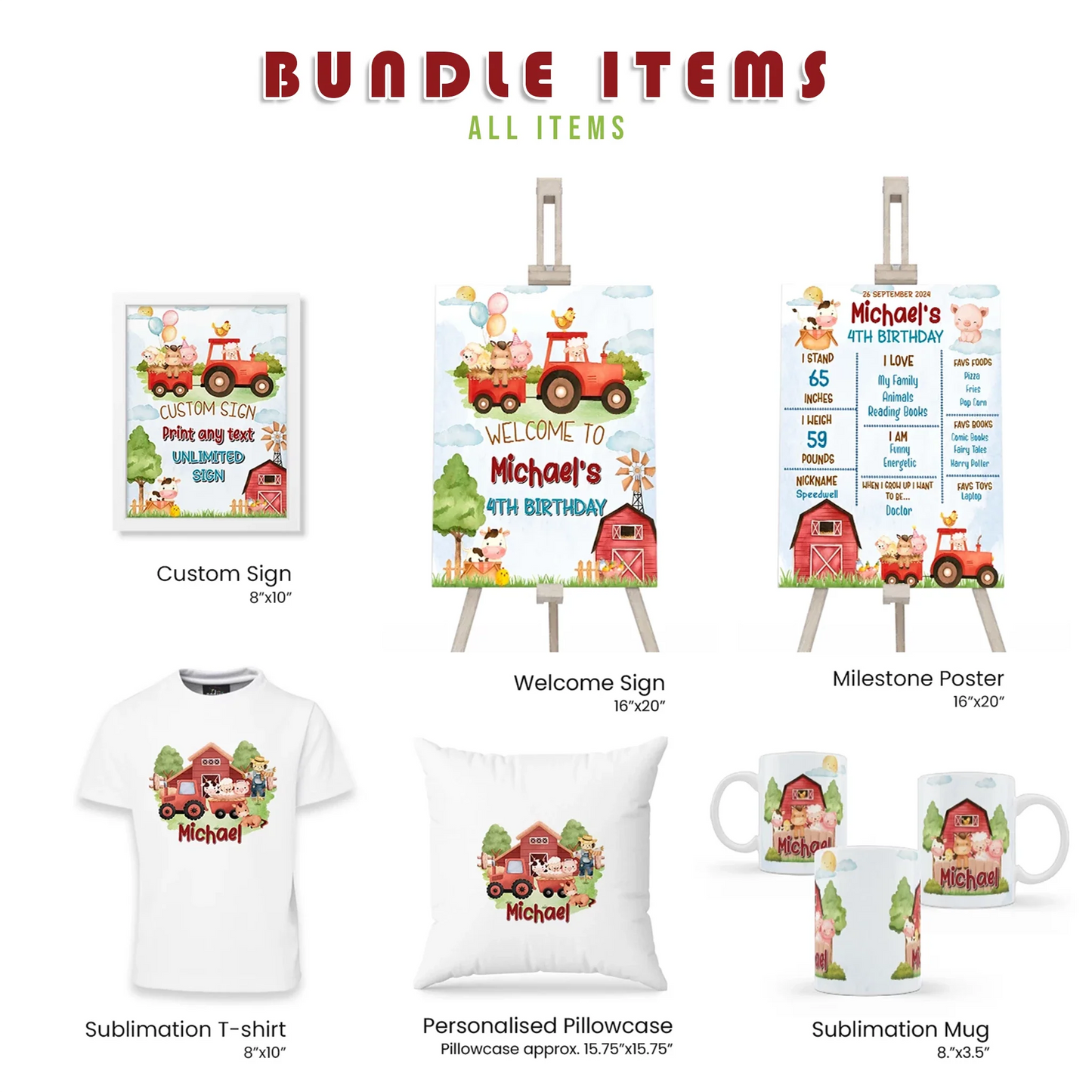 Buy Farm Animals Theme Personalized Party Pack Digital Template Bundle