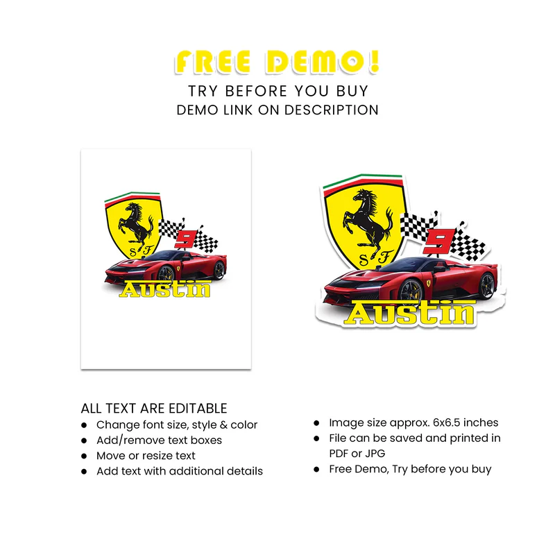 Ferrari Cake Toppers Personalized Decorations for Kids Party
