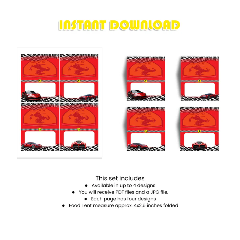Ferrari Food Cards Custom Party Buffet Labels for Tables