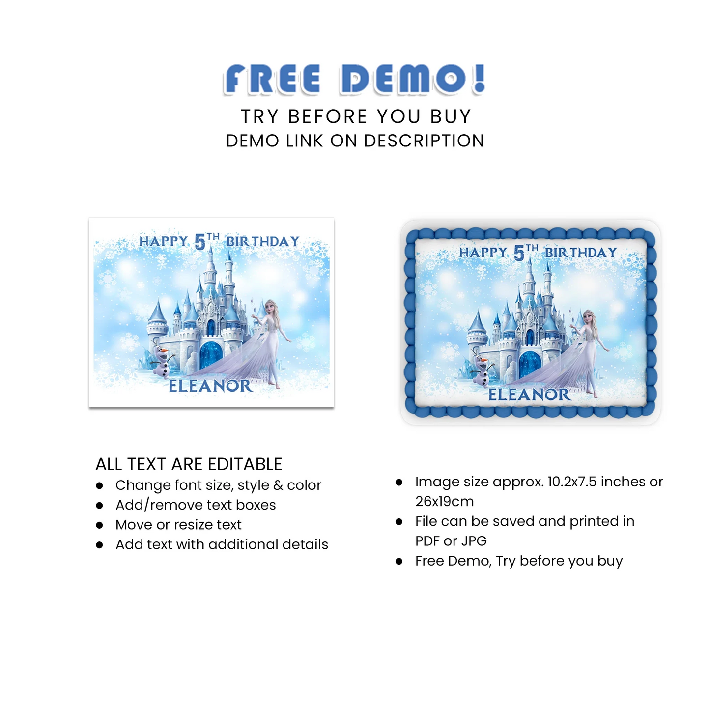 Frozen Personalized Sheet Cake Topper for Unique Cake Designs