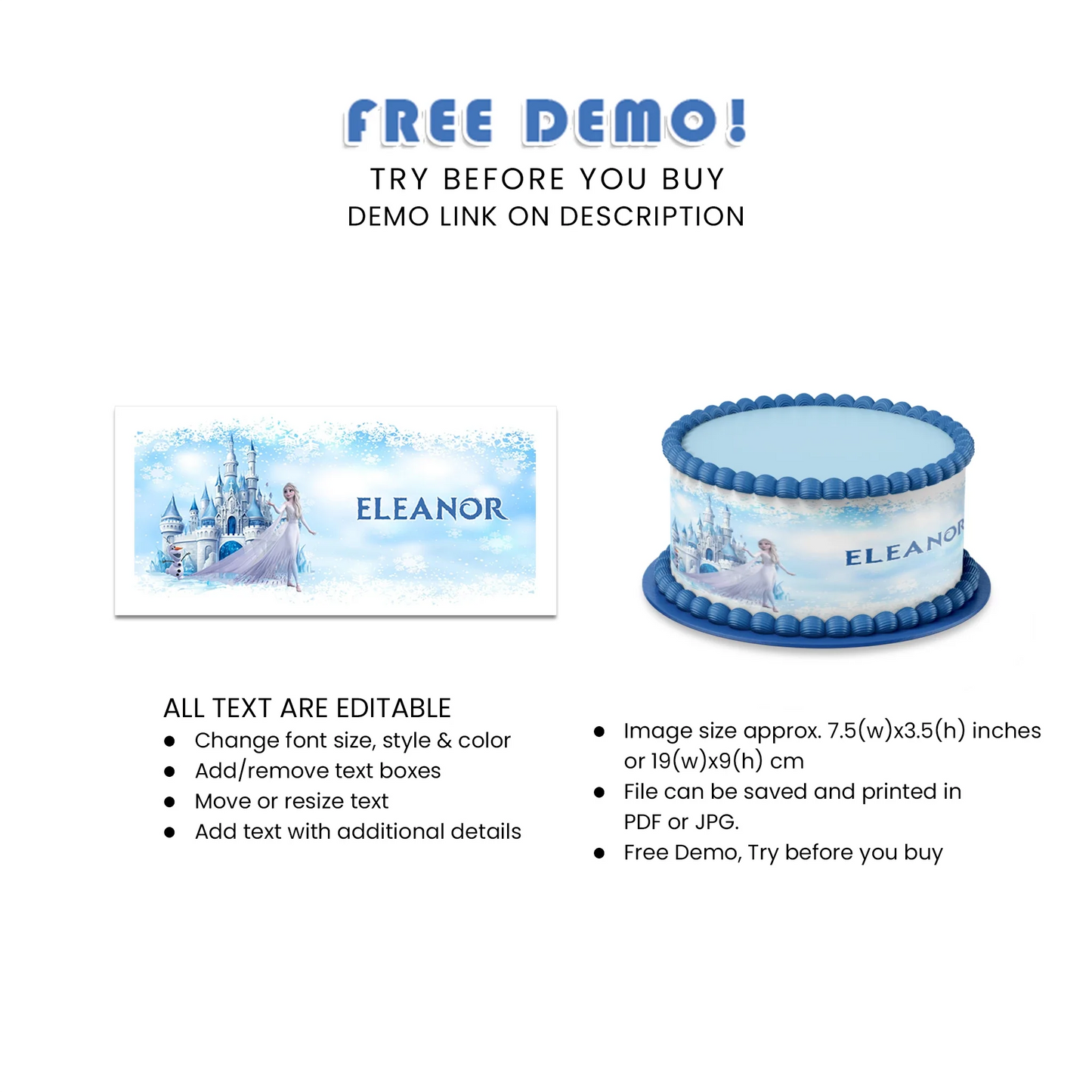 Frozen Personalized Cake Strips for easy and stunning themed cake decorating