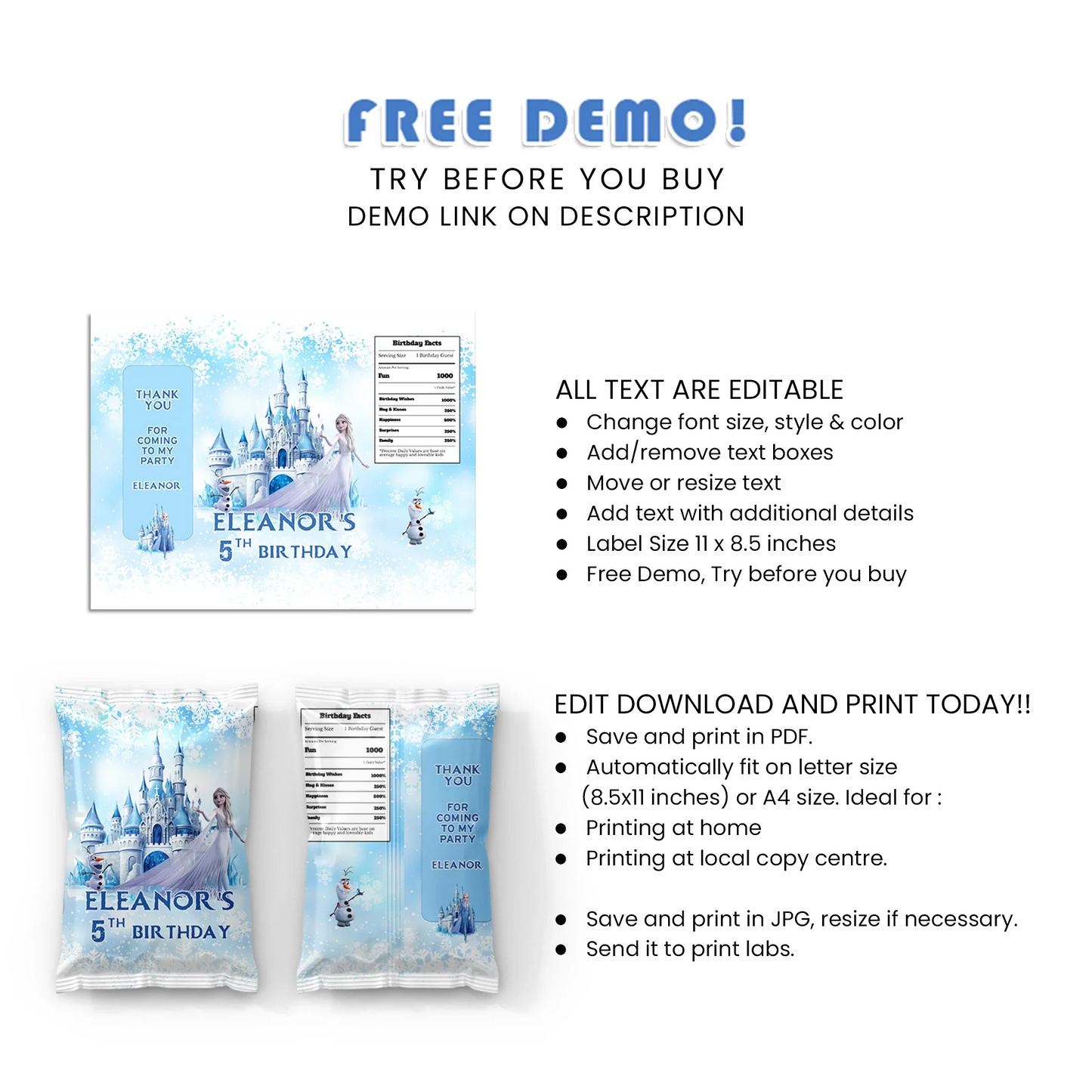 Frozen Chips Bag Label for Custom Snack Wrappers