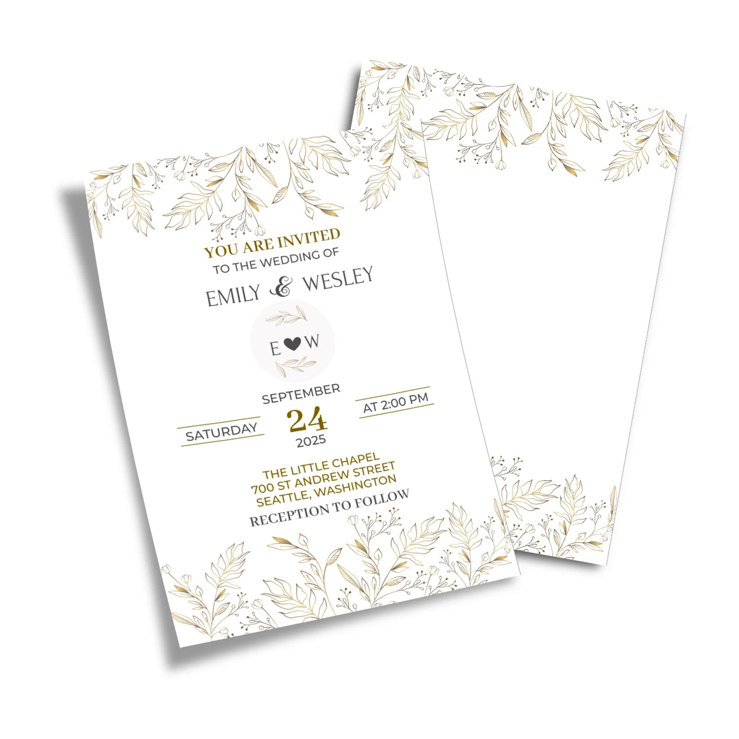 Gold Wild Flower Printable DIY Wedding Invitations