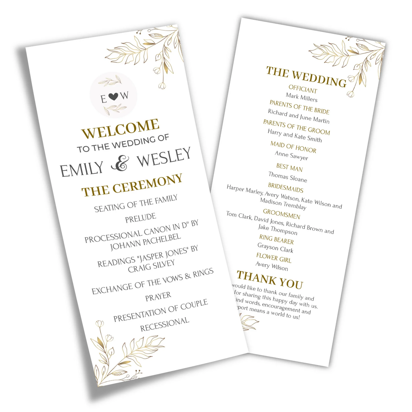 Gold Wild Flower Printable Wedding Program Ceremony Card