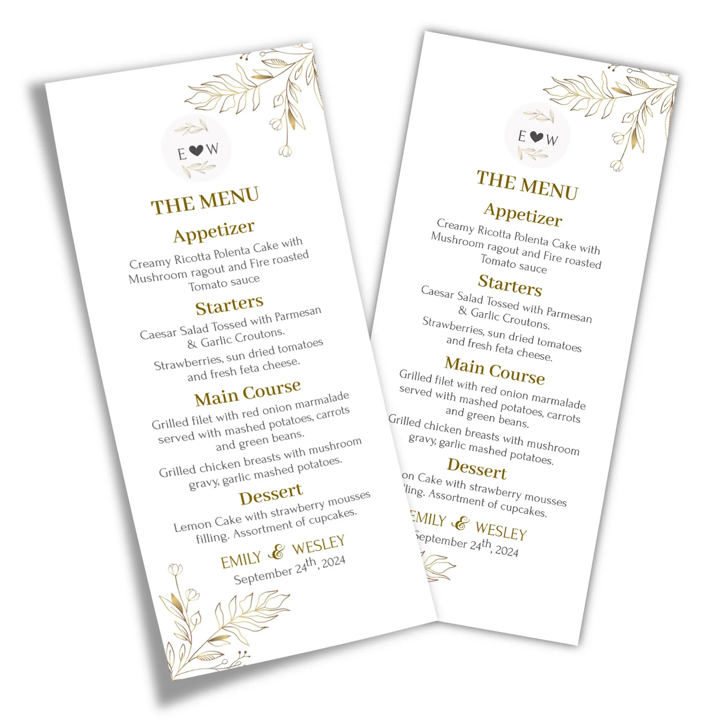 Gold Wild Flower Printable Wedding Menu Card