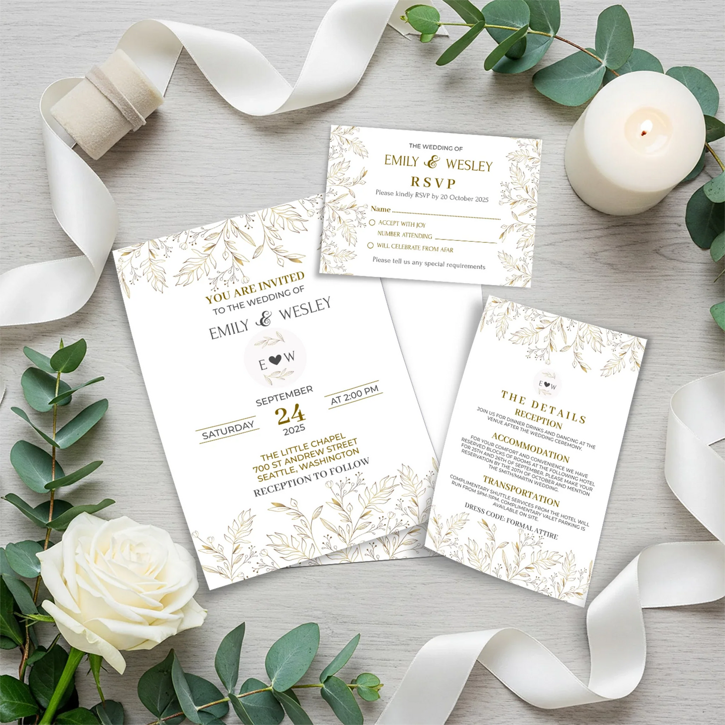 Gold Flower DIY Wedding, Gold Foil Wedding Party Supplies, Golden Flower Themed, Gold Wild Digital Template, Editable Gold Wild Flower Image SVG PNG