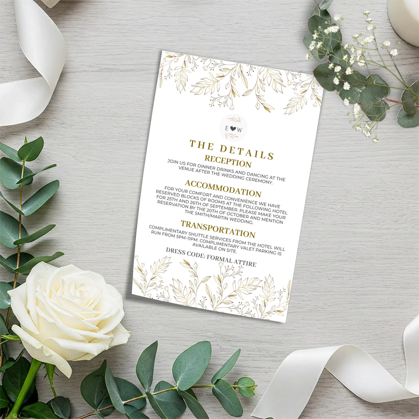 Gold Wild Flower Wedding Invitation Set DIY Invitation Suite with RSVP & Details Card