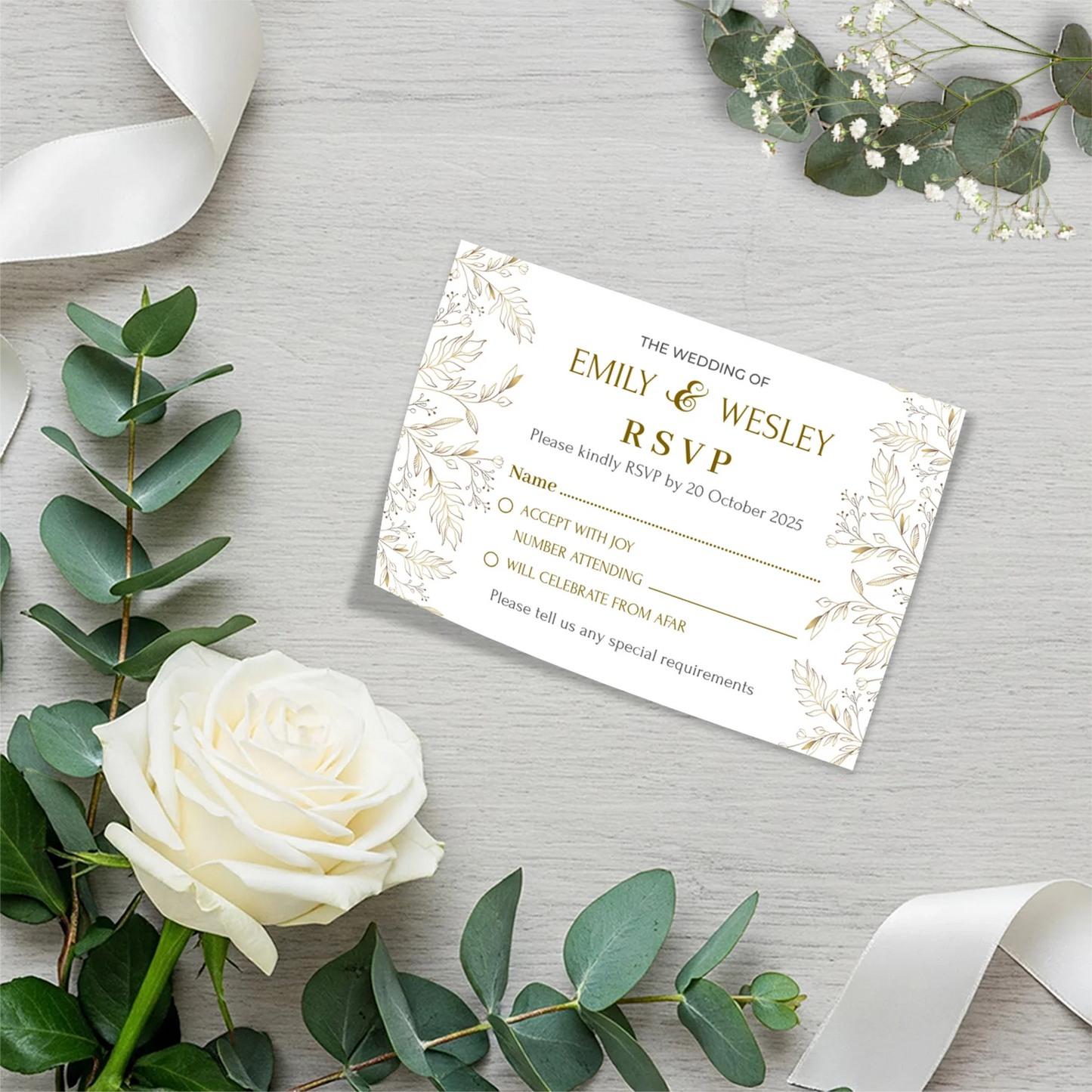 Gold Wild Flower Wedding Invitation Set DIY Invitation Suite with RSVP & Details Card