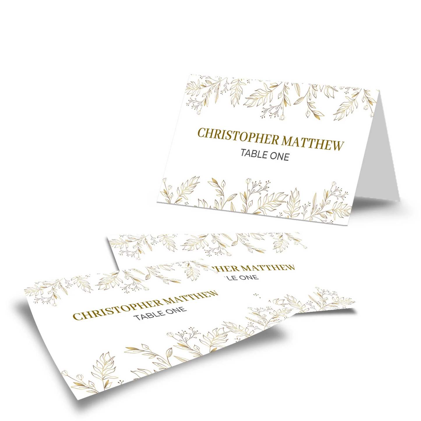 Gold Wild Flower Wedding Place Card Flat and Folded Style
