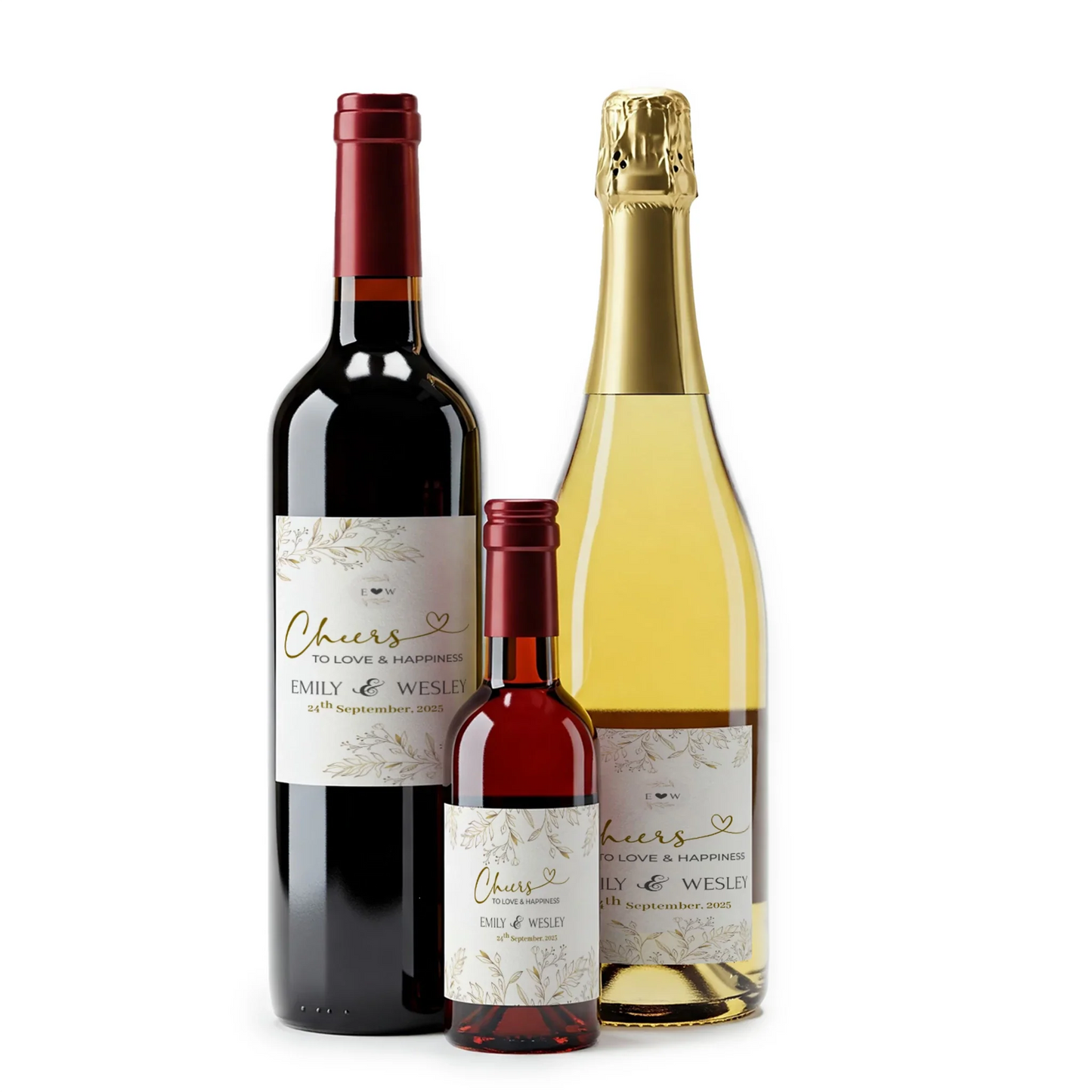 Gold Wild Flower Wedding Wine Label for Reception or Favors