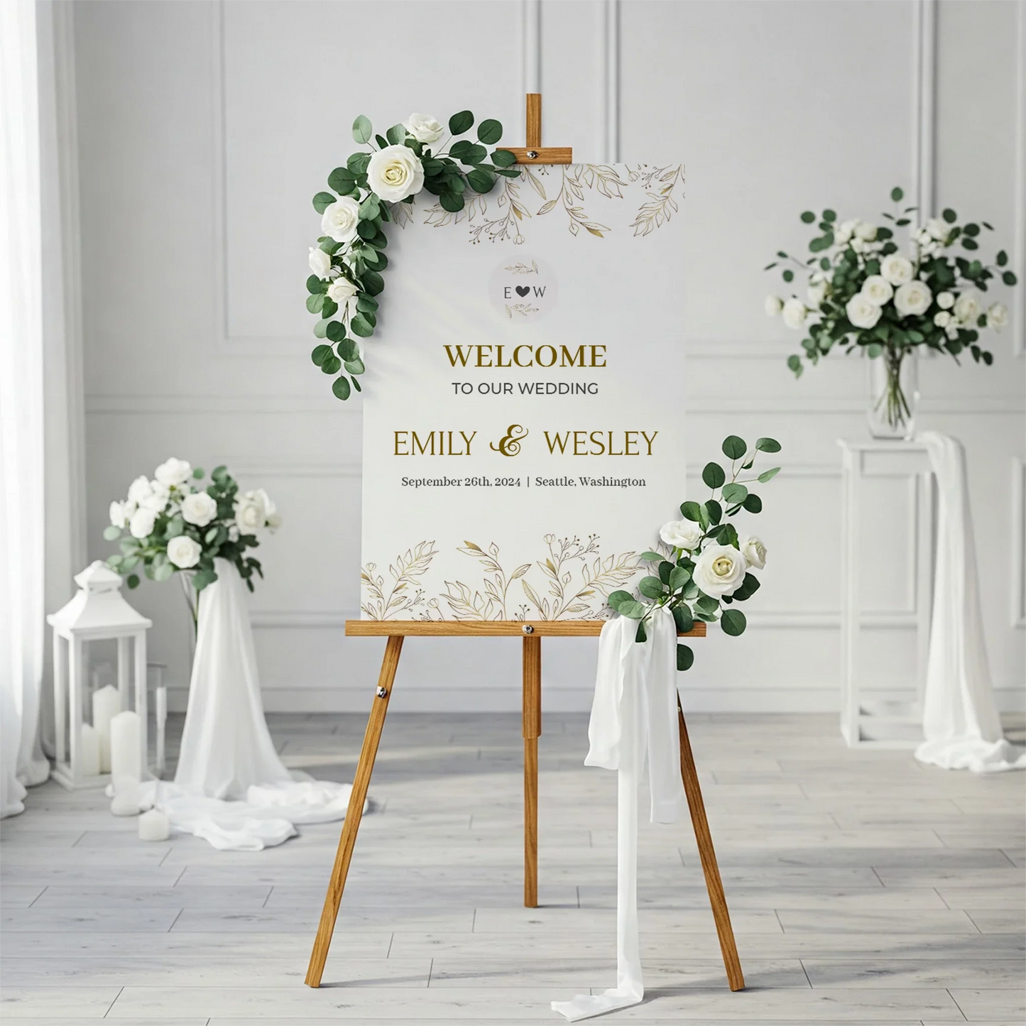 Gold Flower DIY Wedding, Gold Foil Wedding Party Supplies, Golden Flower Themed, Gold Wild Digital Template, Editable Gold Wild Flower Image SVG PNG