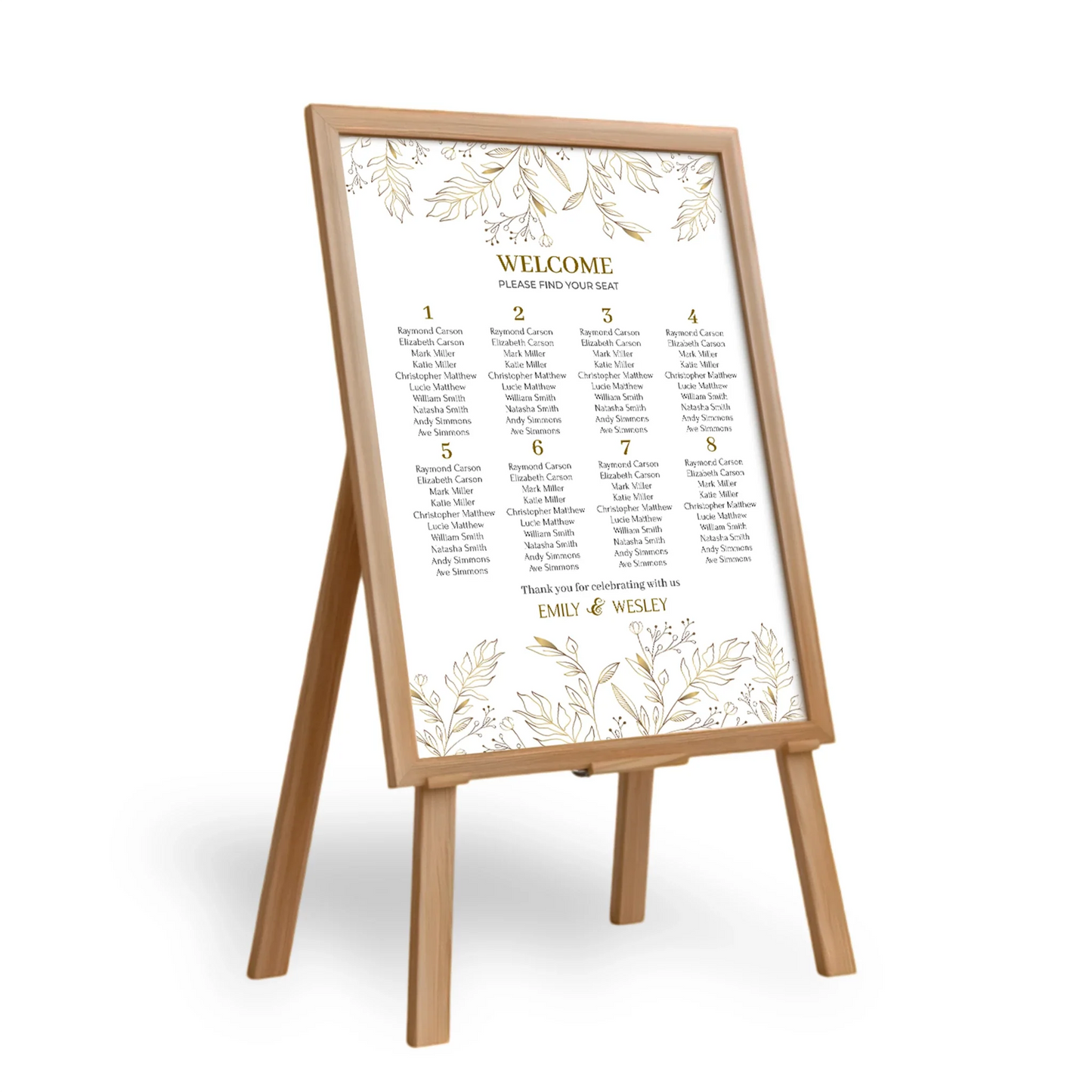 Gold Wild Flower Wedding Seating Plan Chart