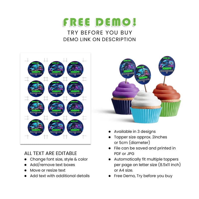 Buy Game Truck Personalized Cupcake Toppers – Custom Party Decor