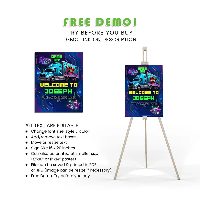Game Truck Welcome Sign – Personalized Party Entrance Poster
