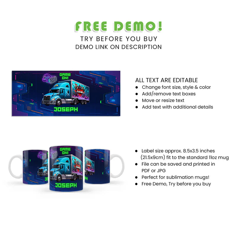 Game Truck Sublimation Mug – Personalized Custom Gift Idea