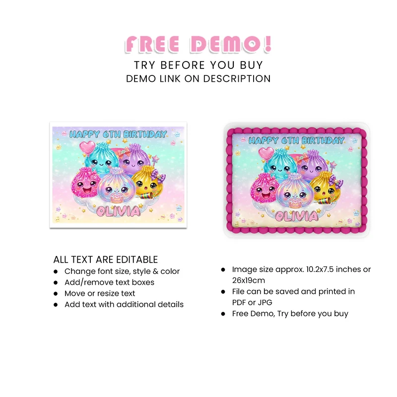 Glitter Dumpling Personalized Icing Sheet Cake Topper Images Digital Download