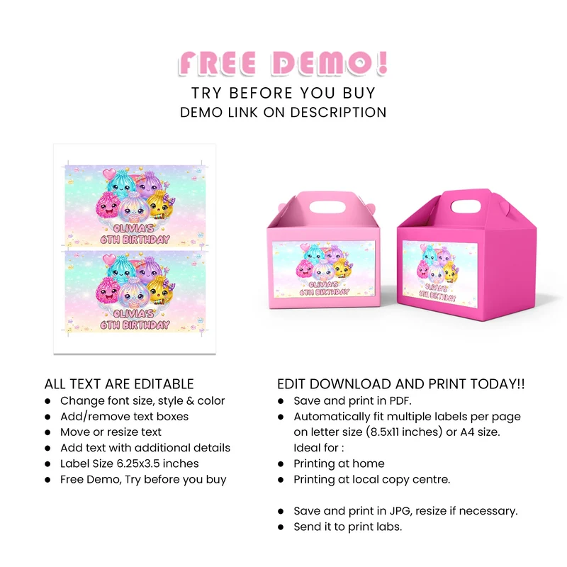 Glitter Dumpling Treat Box Label Printable Digital Download