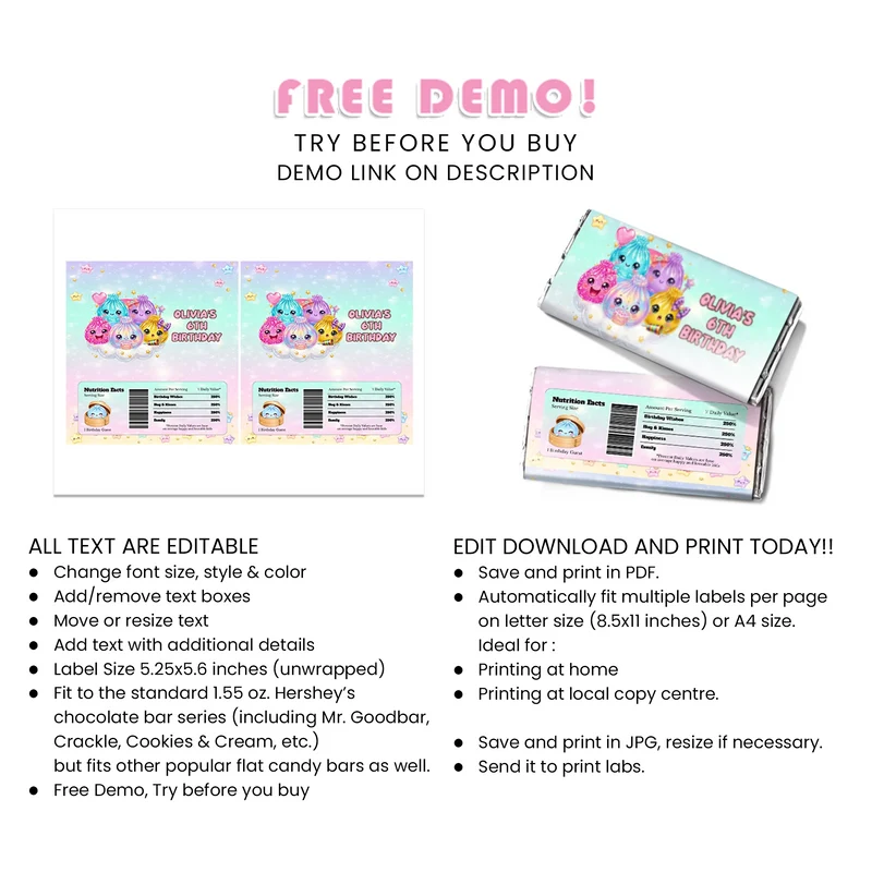 Glitter Dumpling Chocolate Label Printable Digital Download