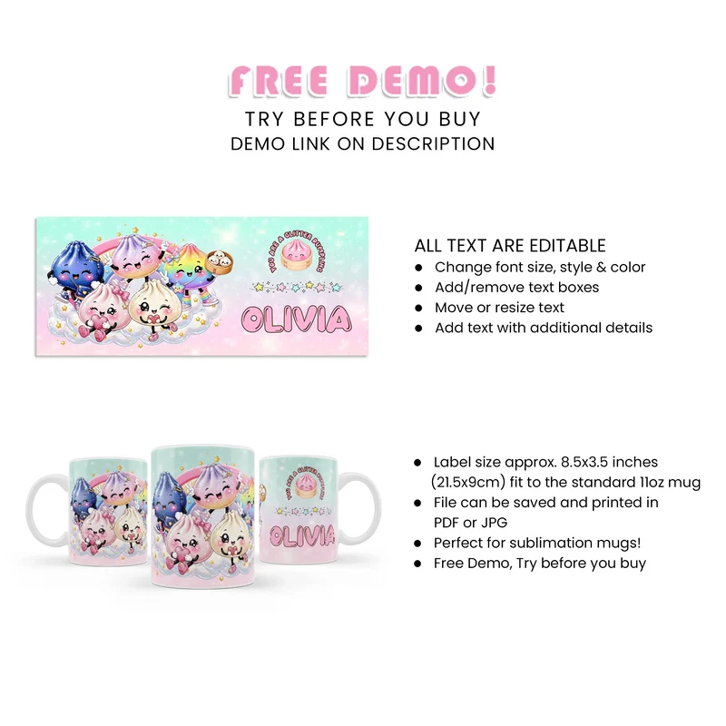 Glitter Dumpling Sublimation Mug Digital Download