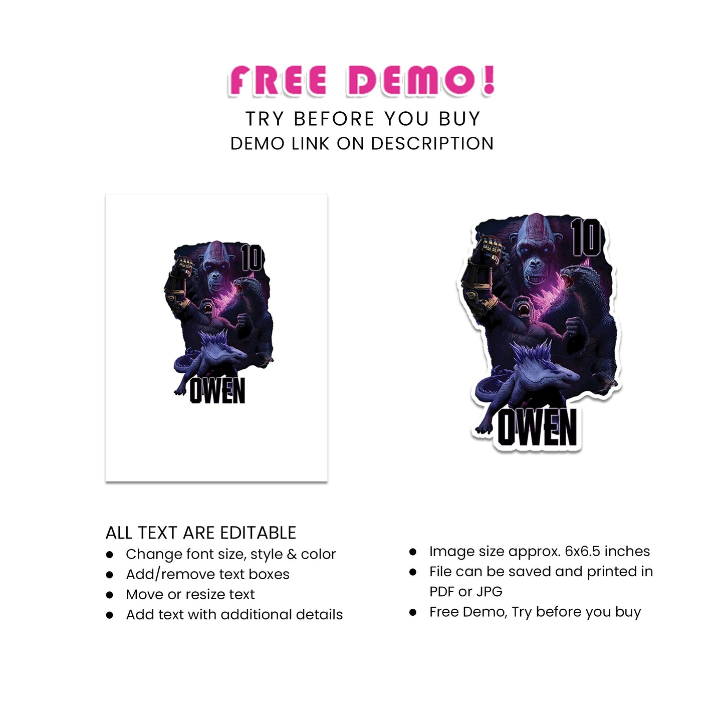 Custom Godzilla x Kong Cake Toppers for Themed Parties - Add a Personal Touch to Your Celebration