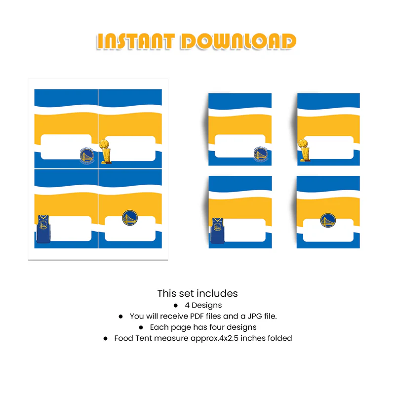 Golden State Warriors Food Cards for Party Table Decor