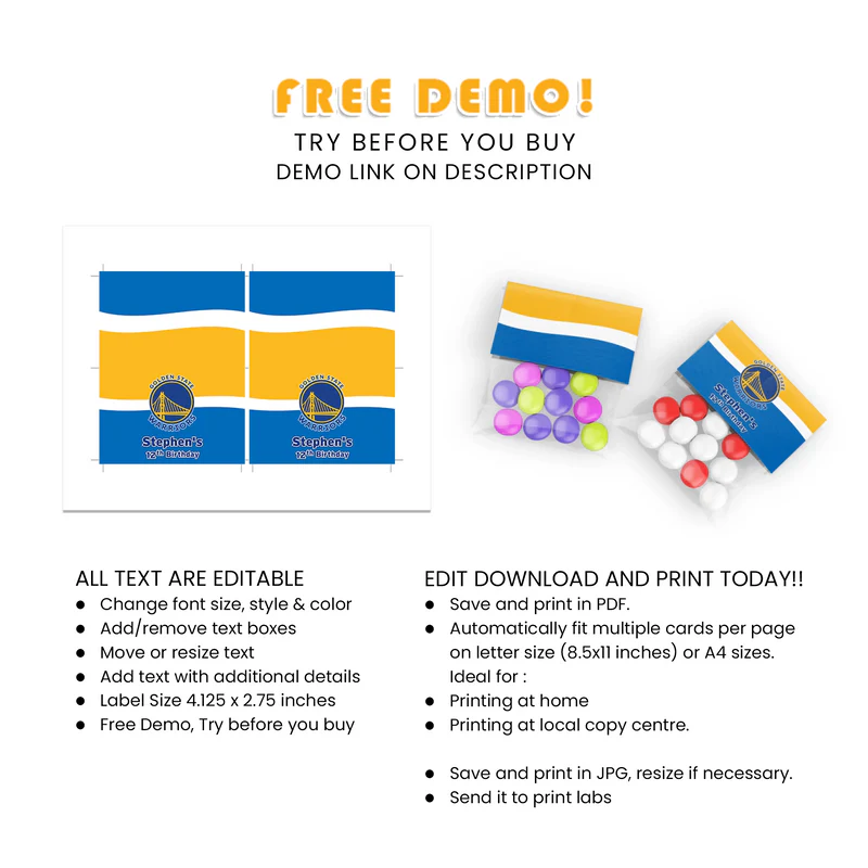 Golden State Warriors Treat Bag Topper Label Printable