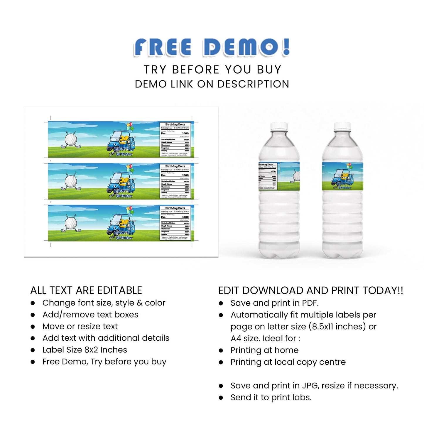 Custom Golf Water Bottle Labels - Hydrate in Style at Your Golf Event