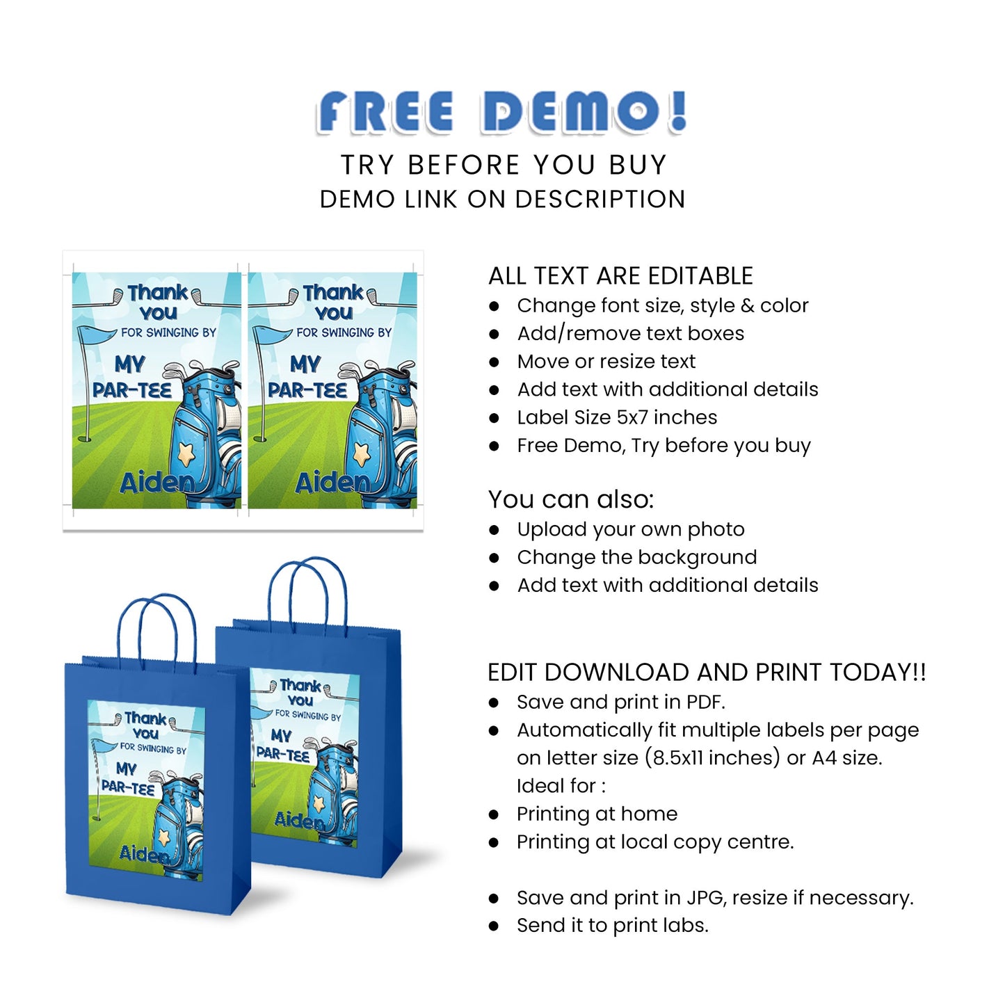 Custom Golf Goody Bag Labels - Perfect Finishing Touch for Golf Party Bags